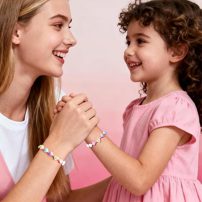 Mothers Day Gifts for Young WomenTeen Girls Kids, Initial Heart Bracelets for Little Girls Bulk, Cute Preppy Letter A-Z Charm Bracelet, Colorful Personalized 3-18 Year Old Birthday Gifts for Mom, Ganddaughter, Sisters, Toddler