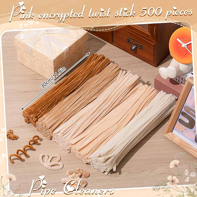 Peryiter 500 Pieces Pipe Cleaners Chenille Stems 12 Inch Craft Supplies Bulk for DIY Art and Craft Projects Creative Gift Wrapping Party Decorations(Boho Color,12 Inch)