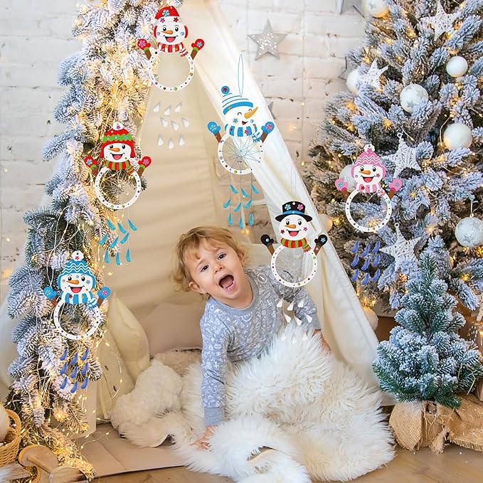 Fennoral 6 Pack Snowman Craft Kit for Kids Make You Own Snowman Dreamcatcher DIY Paint Wooden Christmas Arts and Crafts for Chirstmas Art Activity Christmas Winter Decoration