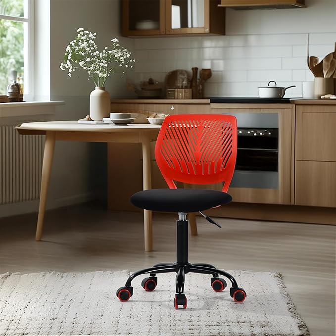 Homy Casa Armless Home Office Desk Chair, Colorful Task Chair with Soft Mesh Padded Cushion, Height Adjustable Swivel Study Computer Chair for for Girls Boys Teens (CO-Black, 1PC)