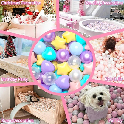 GOGOSO Shape Ball Pits Balls, Star Heart Plastic Play Balls for Toddlers Kids Children, DIY Giant Friendship Bracelet Banner