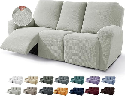 JIVINER 8-Piece Recliner Sofa Covers Stretch Jacquard Couch Covers for Recliner Slipcovers for Living Room 3 Cushion Soft Recliner Protector with Pocket (Sofa Recliner, Ivory)