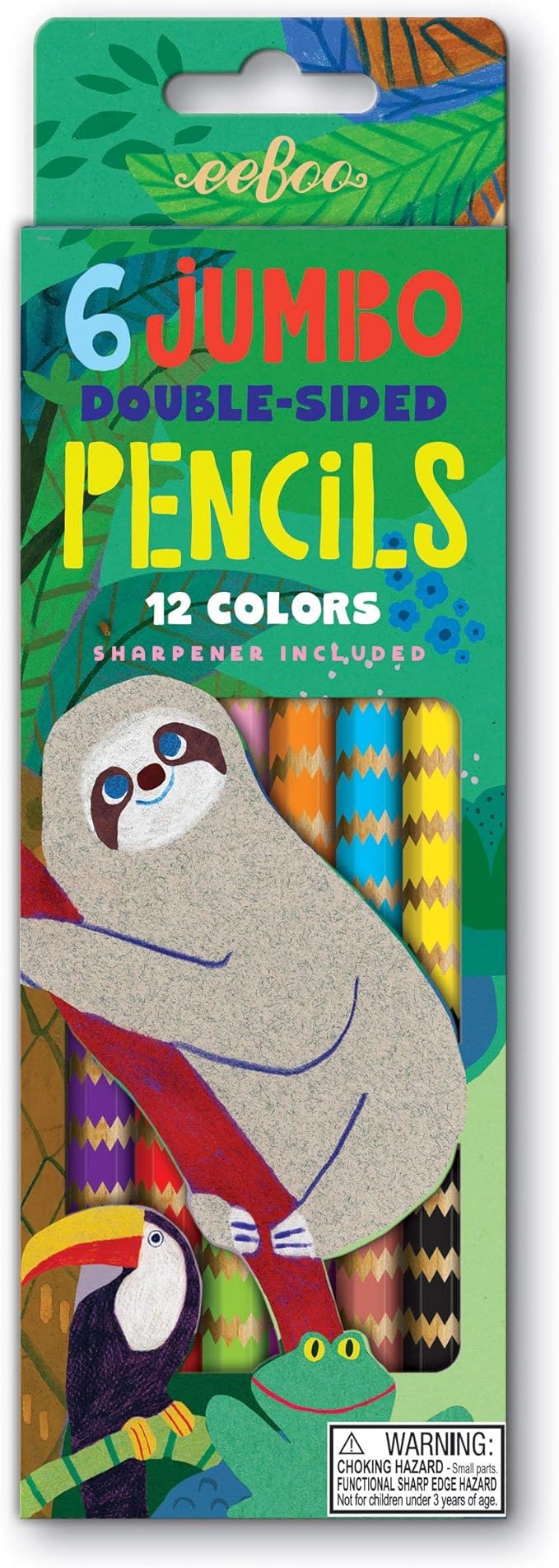 eeBoo: Sloth Jumbo Double-Sided Color Pencils/Set of 6, Inspires Artists of All Ages, Perfect for Doodling, Coloring, Sketching, or Creating Artwork