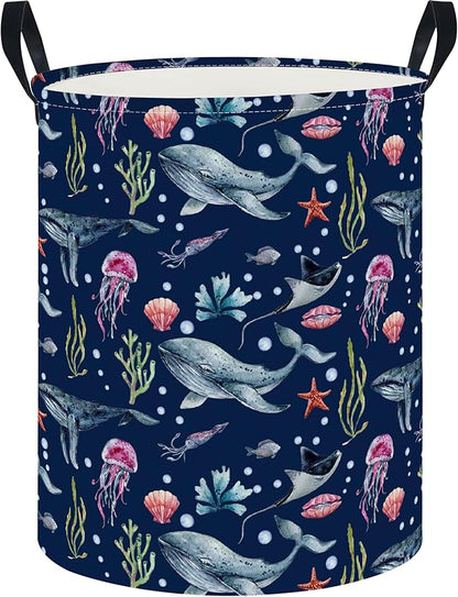 NTAOHAMPER Laundry Hamper, Laundry Basket, Nursery Hamper, Waterproof Storage Bin, Clothes Organizer Basket, Room Decor(Watercolor Ocean)