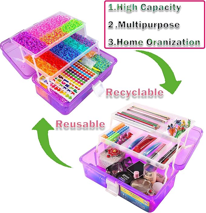 YITOHOP 15000+ Rubber Loom Bands, Mega Rubber Bands Bracelet Kit,Loom Bracelet Making Kit with 3 Layer Container,30 Colors,380 Beads,30 Charms,Clips, Hooks Tools for DIY Art Holiday Gift