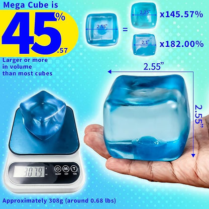 Premium MEGA Cube – Extra Large Ultra-Firm Gel Squishy Fidget Toy | Stress Balls for Adults with Non-Sticky, Odor-Free Shell & Reinforced Dual Leak-Proof Seals for Heavy-Duty Use | 1-Pack Blue