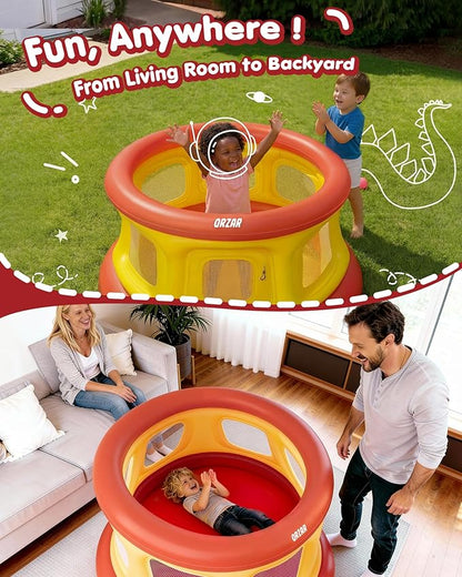All-in-1 Inflatable Bounce House Trampoline for Toddlers 1-3, with Manual Air Pump, Thick Textured Non-Slip PVC, Safety Net, Kids Indoor and Outdoor Play(51'', Balls not Included)