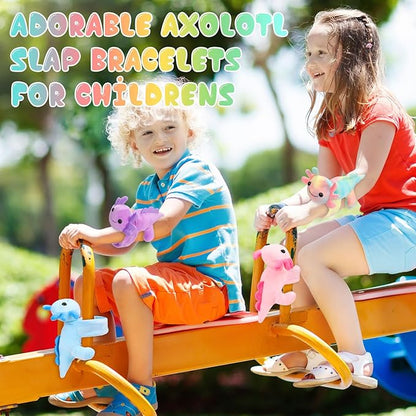 4 Pcs Huggers Salamander Butterfly Dinosaur Stuffed Animal Slap Bracelets for Kids, 8" Plush Animal Wrist Cute Snap Bracelets Bulk for Boys and Girls Birthday Gifts Party Favors (Salamander)