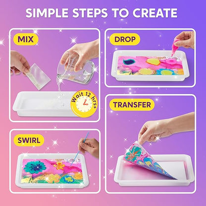 Klever Kits Marbling Paint for Kids, Metallic Gold Water Marble Paint Art, Arts and Crafts for Girls & Boys 6-12 Years Old, Paint Craft Kits, Birthday Gifts Ideas Activities Toys