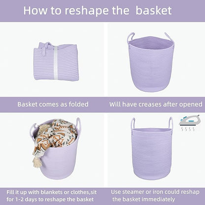 XUANGUO Rope Laundry Basket Hamper for Clothes Woven Storage Basket for Living Room Bedroom Boho Tall Rope Baskets for Blanket Toys Pillow Towels Baby Nursery Hamper Bin Large purple or lavender