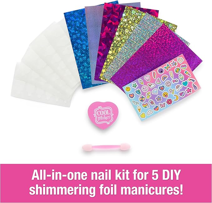 Cool Maker, GO GLAM Foil Nails Kit with 6 Shimmer Sheets & Nail Stickers for 5 DIY Manicures, Arts and Crafts Kids Toys for Girls Ages 7 and up