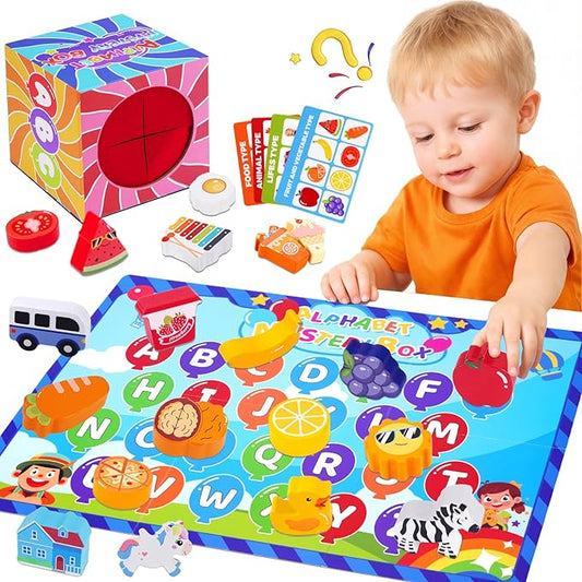 KMTJT Montessori Wooden Alphabet Mystery Box for 3 4 5 Year Olds - Tactile Sensory Educational Toys, Preschool Learning Letters & Phonics Game, Fine Motor Skills Gift for Boys Girls (26 Pcs)