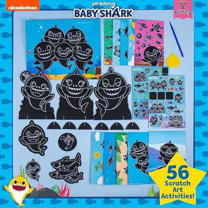 Horizon Group USA Baby Shark Ultimate Scratch ‘N Color Set, 56 Scratch Art Activities, Including Stickers, 3D Shapes & More, Scratch Art for Kids