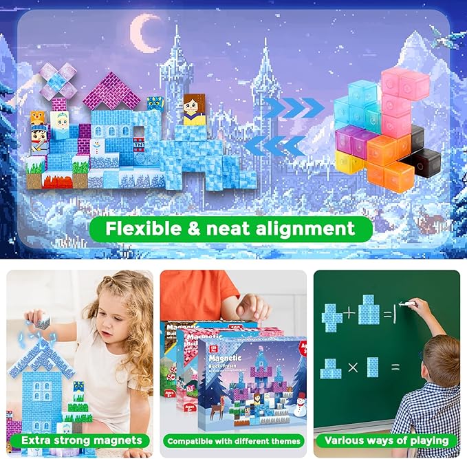 Magnetic Blocks - 150PCS Magnetic Blocks Build Frozen Castle - Magnetic Toys for Montessori Toddler Christmas Birthday Gifts - STEM Sensory Toys for 3 4 5 6 7 8 9 10 Year Old Girls