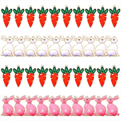 40PCS Easter Charms Enamel Bunny Carrot Egg Pendant Charms for Jewelry Making Cute Meatl Animal Rabbit Charms for Necklace Bracelet Earring Making DIY Crafts