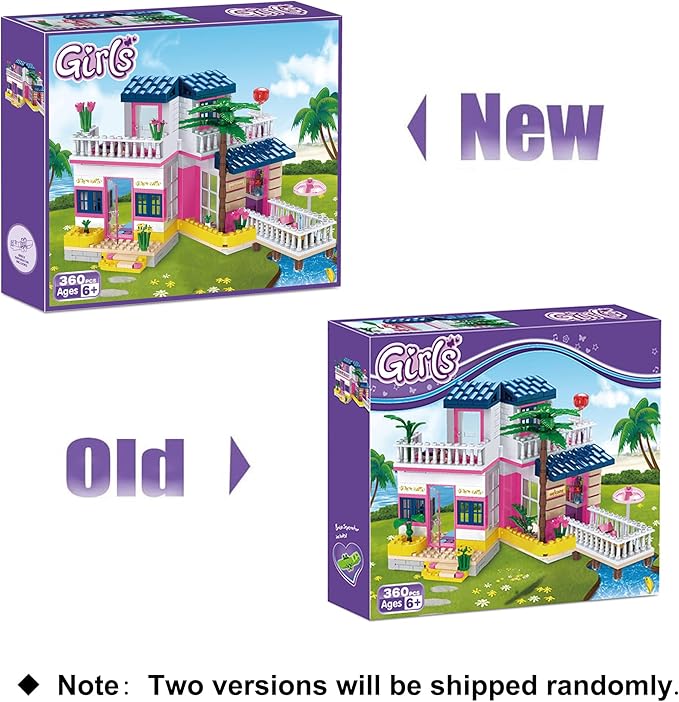 Dream Girls Beach House Building Sets Friends Seaside Villa 360 Pieces City Family Playset Boys Vacation Hut Model Building Kit STEM Toys Gift for Kids Aged 6-12