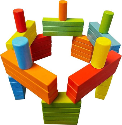 Magnetic Building Blocks Set - 45 Pieces, 25 Colorful Wooden Bricks with 2 Magnets, 15 with 3 Magnets, 5 Risers