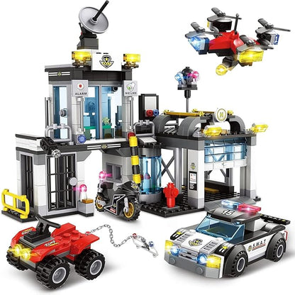 City Police Station Building Blocks Sets, City Command Center with Police Car, Motorcycle, Trailer and Drone, Toy Building Kit Gift for Kids Boys Ages 6-12 (564 Pieces)
