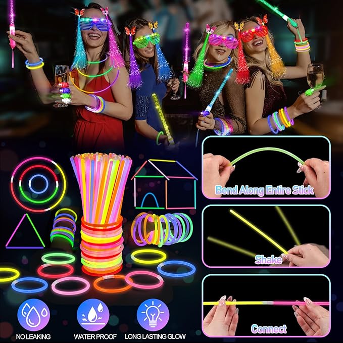 180PCS Glow in the Dark Party Supplies, 18PCS Light Up Wand, 18PCS LED Glasses, 30PCS Finger Lights and 100PCS Glow Sticks Necklaces Bracelets, Light Up Party Favors for Kids Adults, Wedding, Birthday