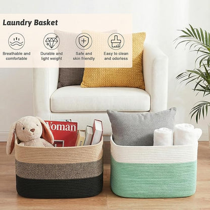 Artfeel Blanket Basket,Rectangle Woven Baskets for Storage,100L Laundry Basket for Decorative Nursery Blanket,Toys,Dirty Clothes and Magazine in Shelves,Baby Room,and Living Room