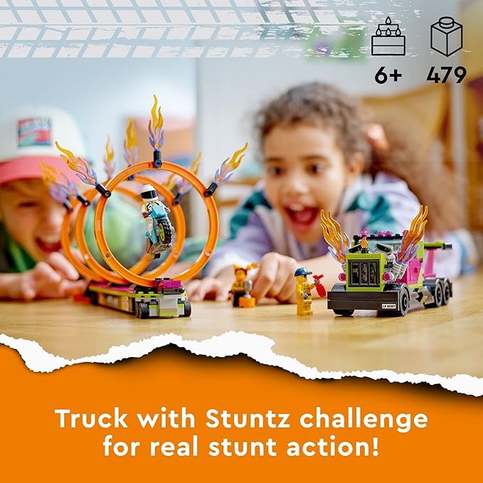 LEGO City Stuntz Stunt Truck & Ring of Fire Challenge 60357 with Flywheel-Powered Motorcycle Toy and Minifigures, Fun Gift for Kids Ages 6 Plus, 2023 Set