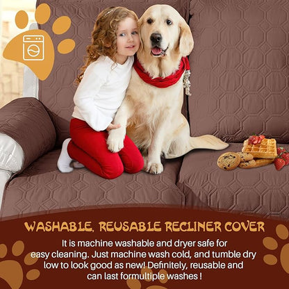 XINEAGE 100% Waterproof Recliner Chair Cover, Non Slip Covers for Recliner Chair with Pocket, Washable Dog Recliner Couch Cover with Elastic Straps (Coffee, 30")