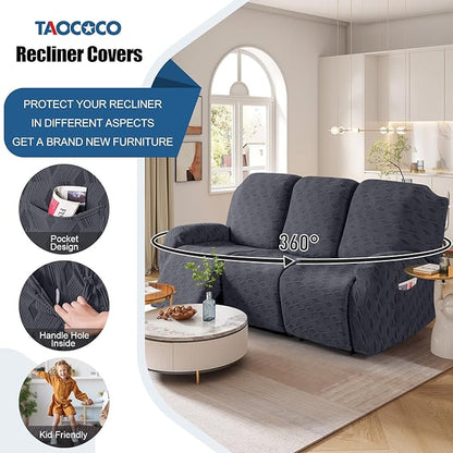 TAOCOCO Recliner Sofa Covers Stretch Reclining Couch Cover, Jacquard Recliner Couch Cover for 3 Seat Furniture Protector Sofa Slipcovers with Elastic Bottom for Kids, Pets (Dark Grey)