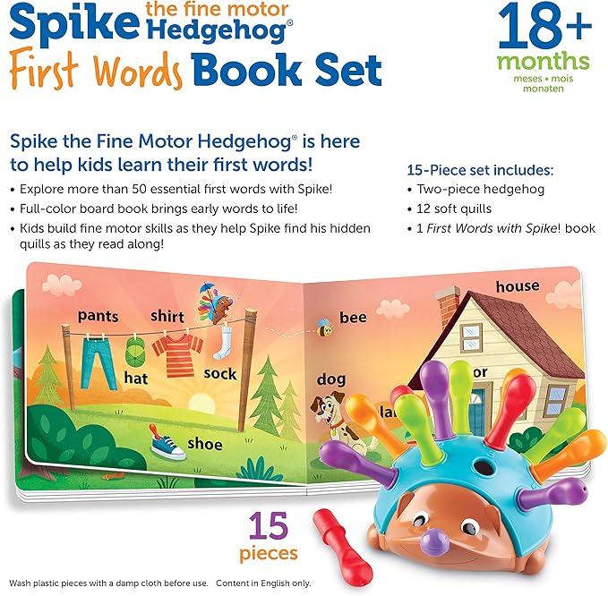 Learning Resources Spike the Fine Motor Hedgehog First Words - Toddler Activity Toys, Preschool Fine Motor Skills, Age 18 Months+