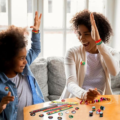 Frienda 60 Pcs Black History Month Party Favors Black History Slap Bracelets and Badge Pins for Freedom Day Patriotic Party Supplies for Black American Independence Day 1865 Juneteenth Decor