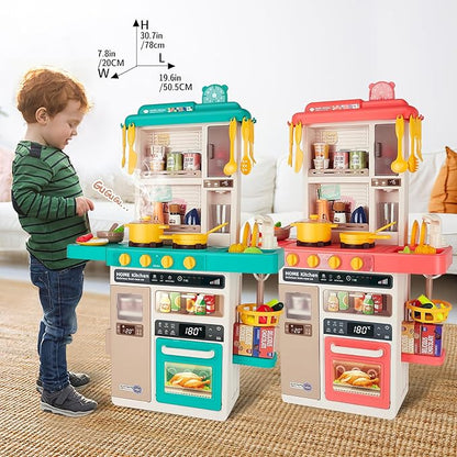 deAO Play Kitchen Set for Kids Boys 50PCS Play Kitchen Accessories with Sounds Light Steam Pretend Play Kitchen Toy Birthady Christams Gifts for Toddler Aged 2-12 Years