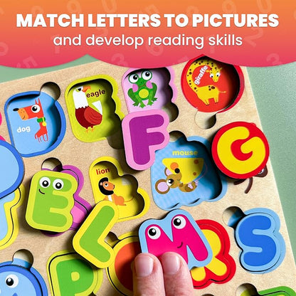 QUOKKA Montessori Alphabet Puzzle for Toddlers - Educational Wooden Toys for Kids Ages 3-5, Learning Letters and ABC Recognition, Preschool Activity Board for Fine Motor Skills and Learning Activities
