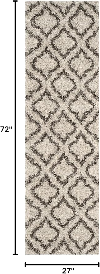 SAFAVIEH Hudson Shag Collection Runner Rug - 2'3" x 6', Ivory & Grey, Moroccan Design, Non-Shedding & Easy Care, 2-inch Thick Ideal for High Traffic Areas in Living Room, Bedroom (SGH284A)