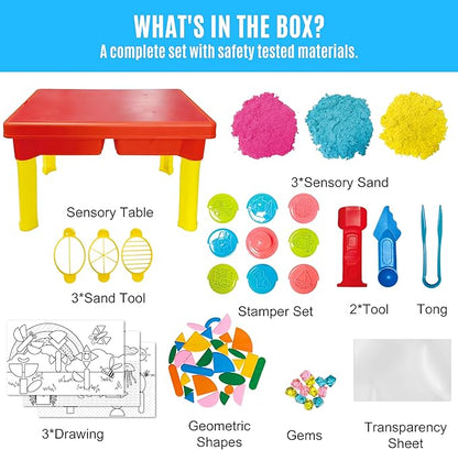 Carolart Sensory Table with Sands, Sand & Water Play Table for Kids，Indoor and Outdoor Activity Table, Sensory Bin Toys for Toddlers 3 4 5 6 7，17x11.5x10.2 Inches