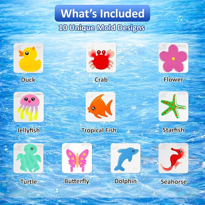 Kiditos Magic Water Elf Ocean & Nature Mold Set – 10 Reusable BPA Free Plastic Shapes for Creating Colorful Water Elves, STEM Craft Toy for Kids