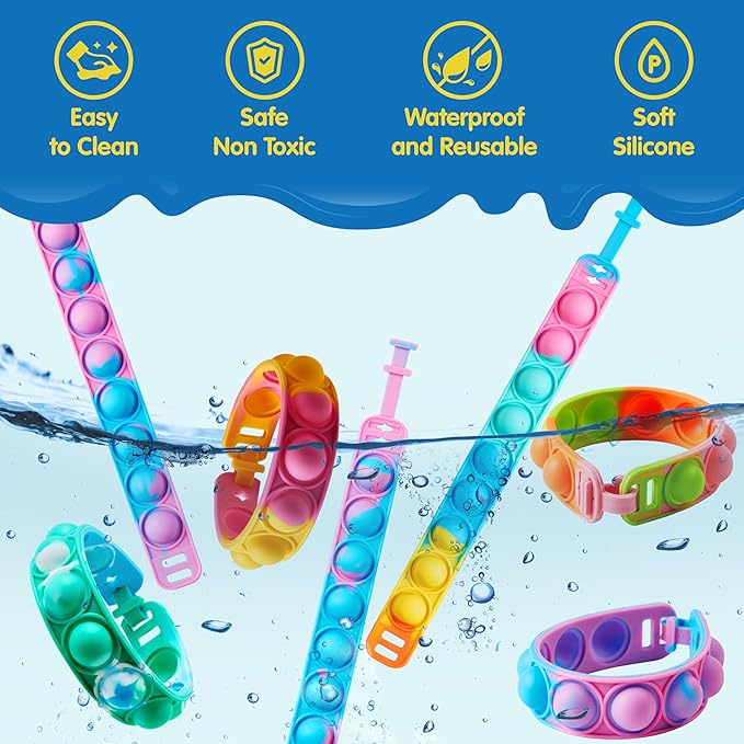 JOYIN Pop Fidget Toys pops Bulk 50 Pack Party Favors for Kids 4-8,8-12 Year, Fidget Bracelets Sensory Toys for Birthday Carnival School Prizes Gifts Goodie Bags Stuffers for Kids, Treasure Box Toys