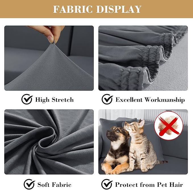 Jin Le 4 Pieces Recliner Cover Stretch Recliner Chair Cover 1 Seater Recliner Couch Covers Sofa Covers Stretch Soft Furniture Protector with Elastic Bottom and Ties for Kids Pet(Recliner, Light Gray)