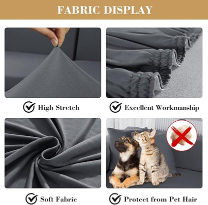 Jin Le 4 Pieces Recliner Cover Stretch Recliner Chair Cover 1 Seater Recliner Couch Covers Sofa Covers Stretch Soft Furniture Protector with Elastic Bottom and Ties for Kids Pet(Recliner, Light Gray)