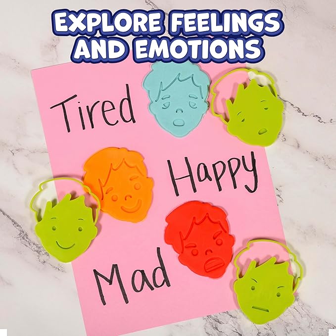 READY 2 LEARN Dough Cutters - 6 Emotions - Playdough Accessories - Dough Cutters for Kids - Clay Tools for Kids - Toddler Art Supplies