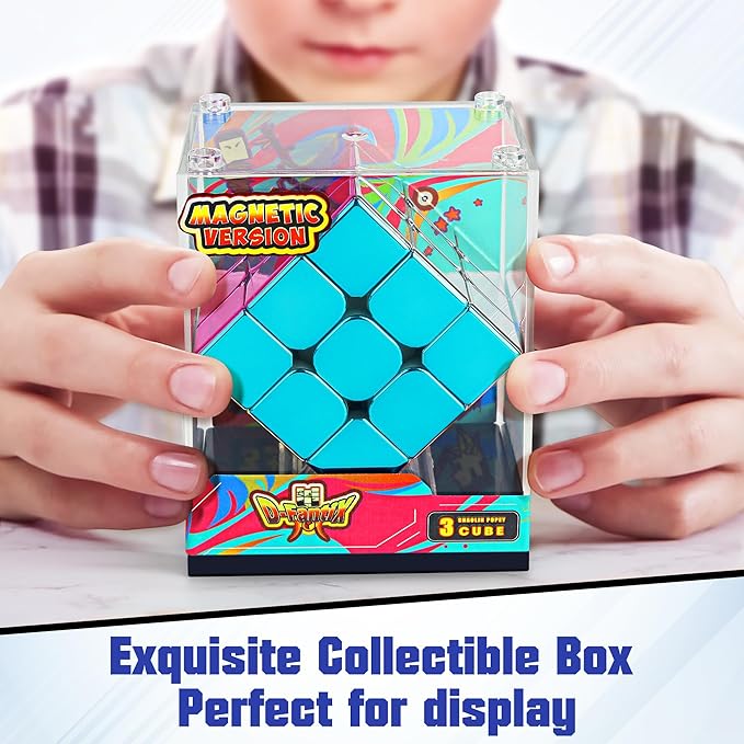 D-FantiX Mirror Reflective Magnetic Speed Cube 3x3x3 with Display Stand, Shiny Metallic Color Fidget Toys for Kids 8-12, Cyclone Boys Original Stickerless Magic Cube, Teen Easter Basket Stuffers