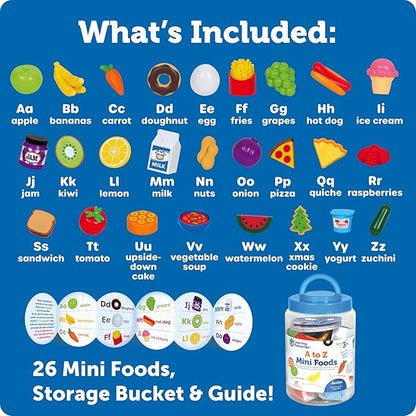 Learning Resources A to Z Mini Foods, Pretend Play Kitchen Accessories for Kids, Toddler Montessori, Fine Motor Skills, Gifts for Kids