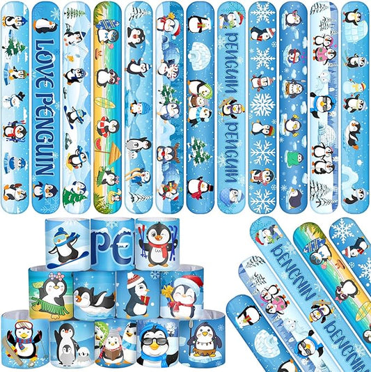 48 PCS Penguin Slap Bracelets Party Favors, Penguin Wristbands Bracelets Goodie Bag Fillers for Penguin Birthday Party Decorations Supplies for Kids Boys Girls Classroom Rewards