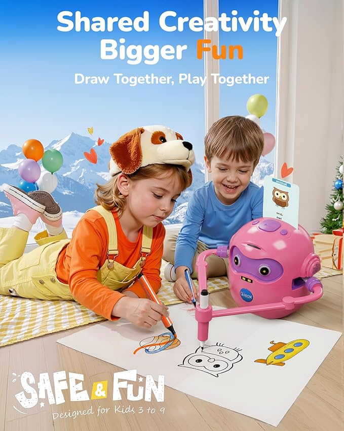Drawing Robot for Kids, Rechargeable 4-in-1 Draw/Learn/Spell/Music Interactive Educational Robot Drawing Machine with 100 Cards & 12 Color Pens, Learning Toys for 3-8 Year Old Boys Girls Birthday Xmas