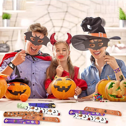 48 PCS Halloween Slap Bracelets for kids bulk, Halloween Snap Bracelets Toys Slap Bracelets Wristbands for Happy Halloween Party Favors