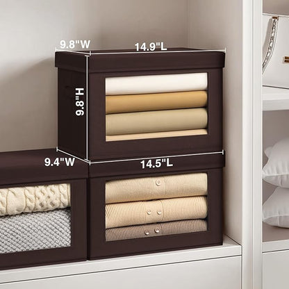 Homsorout Brown Fabric Storage Bins with Lids - 6 Pack Modern Lidded-Home Storage Bins, 14 Inch. - Perfect for Clothes, Books, CD, Office Supplies