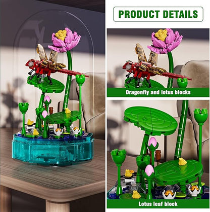 Mould King Insect Building Block Set, Creative Dragonfly Bug Kits Toys with Music Display Box, Collection Flower DIY Office Home Decor for Adutls Kids Girls 8+, 10106