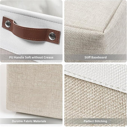 Bagnizer Storage Bins Large Fabric Storage Baskets for Shelves 3 Pack, Decorative Linen Closet Baskets with Handles for Organizing, Shelf, Clothes, Home, Office, 15x11x9.5Inches (Beige&White)