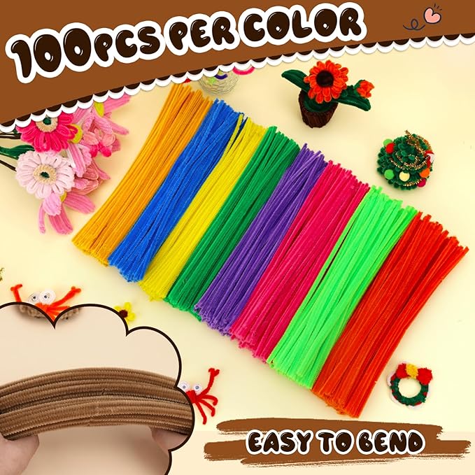 Pipe Cleaners, 100PCS Christmas Pipe Cleaners Craft Supplies, Light Brown Pipe Cleaners Bulk Fuzzy Sticks for DIY Art and Craft Projects Home Decoration