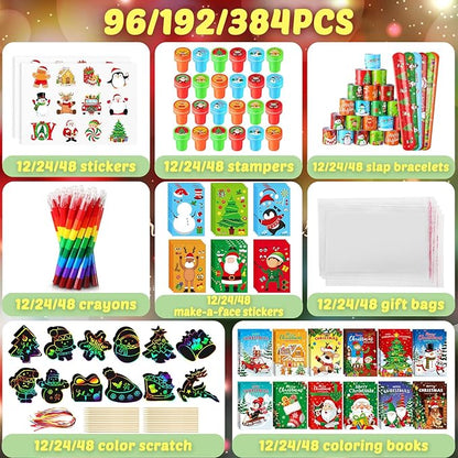 BenLouis Christmas Party Favors for Kids Christmas Classroom Gifts Prize Stockings Filler Coloring Books Bulk for Students Crafts Xmas Holiday School Goodie Bag Stuffer（12Set Christmas）