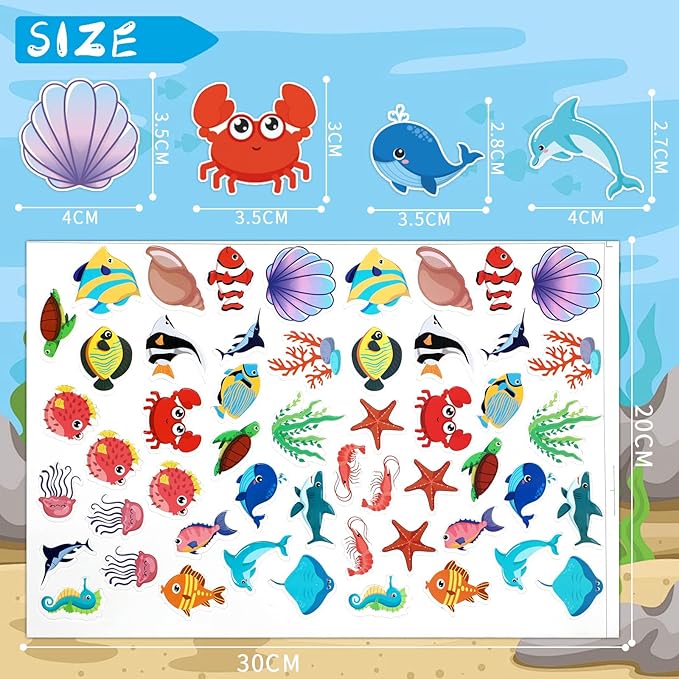JULBEAR 300 Pieces Ocean Sea Animal Foam Stickers Bulk Self-Adhesive Tropical Fish Sea Creature Stickers Sea Turtles for Arts Crafts Ocean Theme Party Favors Decoration Home DIY Supplies