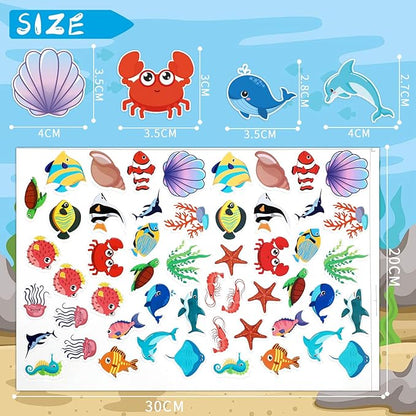 JULBEAR 300 Pieces Ocean Sea Animal Foam Stickers Bulk Self-Adhesive Tropical Fish Sea Creature Stickers Sea Turtles for Arts Crafts Ocean Theme Party Favors Decoration Home DIY Supplies